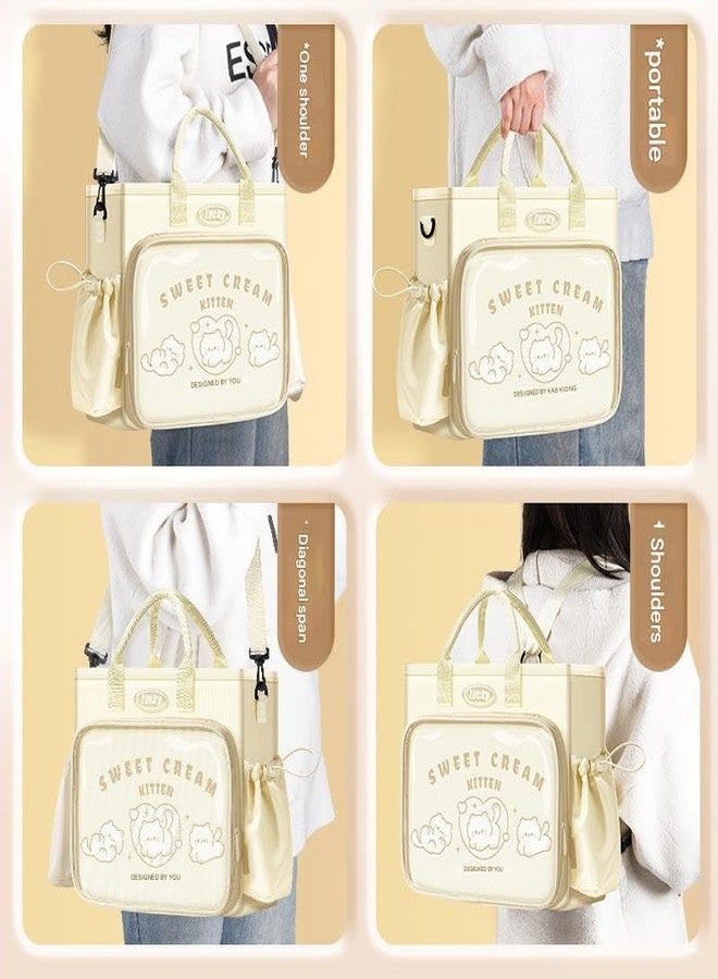 سجاني حقيبة سفر أنيقة وكبيرة السعة من ساجاني، حقيبة سميكة وشفافة بتصميمات كرتونية، حقيبة كتب متعددة الوظائف للطلاب والبنات (عبوة من قطعة واحدة) (أصفر) - Image 5